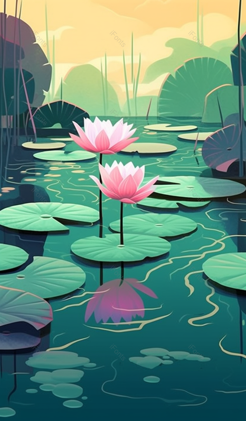 绿色大荷叶盛开荷花清新插画,插画/手绘图,插画/手绘图库,插画/手绘图下载,插画/手绘